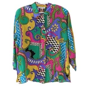 Vintage Regina Porter funky colorful 100% silk blouse Medium @P